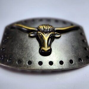 Vintage Longhorn Steer Belt Buckle Silver Gold Tone Western Cowboy Rodeo
